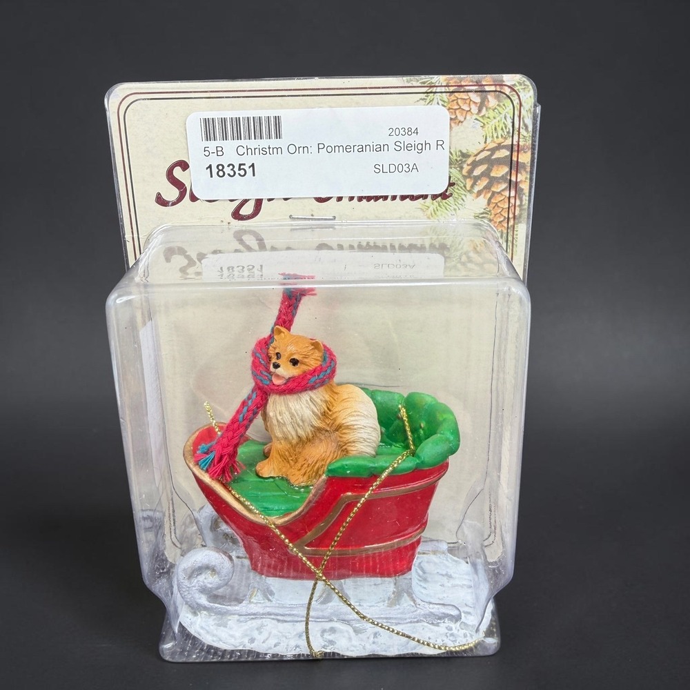 Conversation Concepts Pomeranian Sleigh Christmas Ornament Red Scarf SLD03A New
